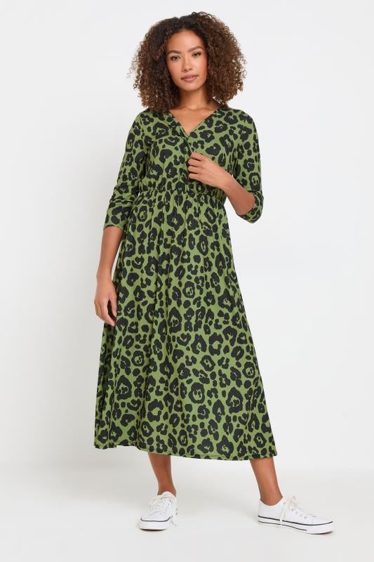 Evans M&Co Green Animal Print 3/4 Sleeve Jersey Dress