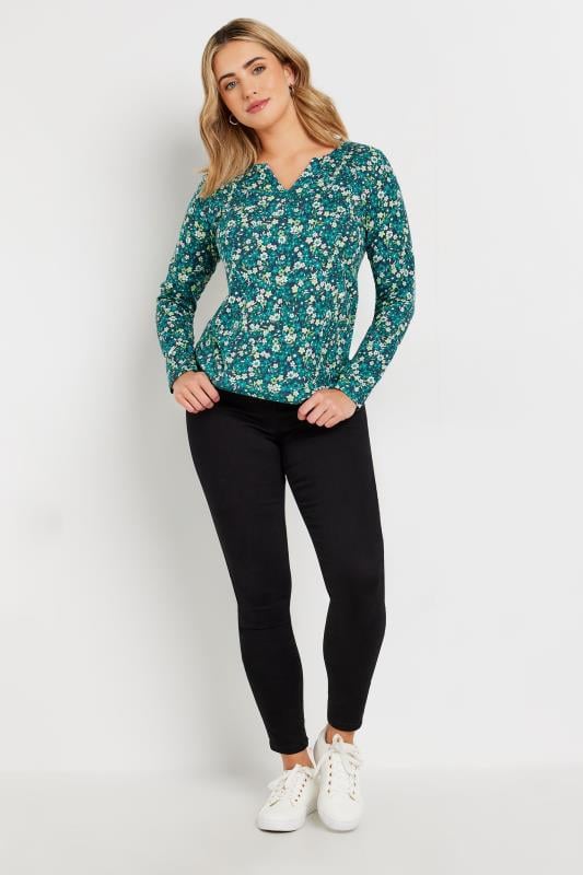 Evans M&Co Green Ditsy Floral Print Cotton Notch Neck Top
