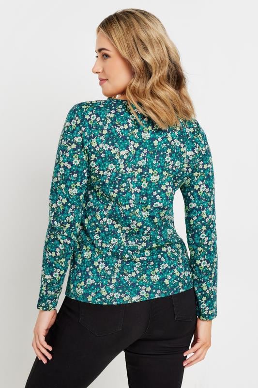 Evans M&Co Green Ditsy Floral Print Cotton Notch Neck Top