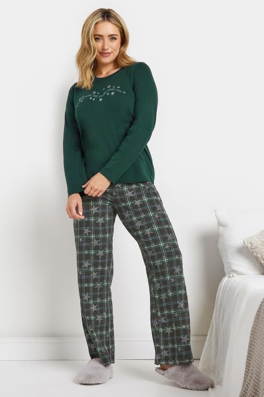 Evans M&Co Green Star & Check Print Wide Leg Pyjama Set
