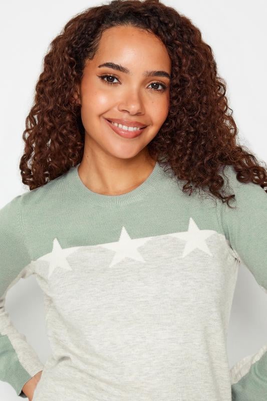 Evans M&Co Grey & Green Contrast Sleeve Star Print Jumper