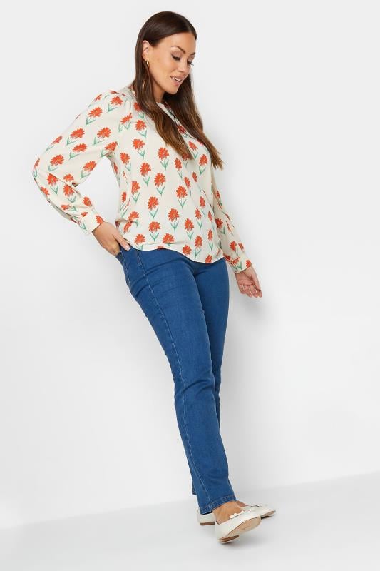 Evans M&Co Ivory White Floral Print Long Sleeve Blouse