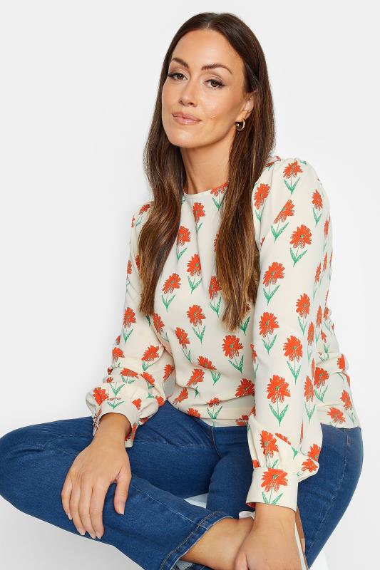 Evans M&Co Ivory White Floral Print Long Sleeve Blouse