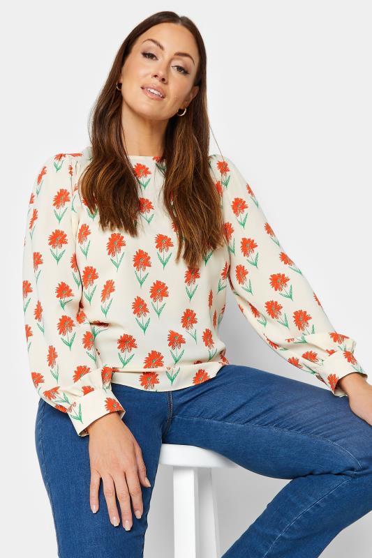 evans M&Co Ivory White Floral Print Long Sleeve Blouse