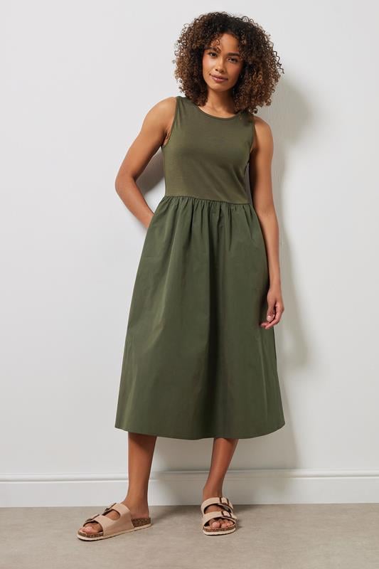 Evans M&Co Khaki Green Sleeveless Cotton Midi Dress