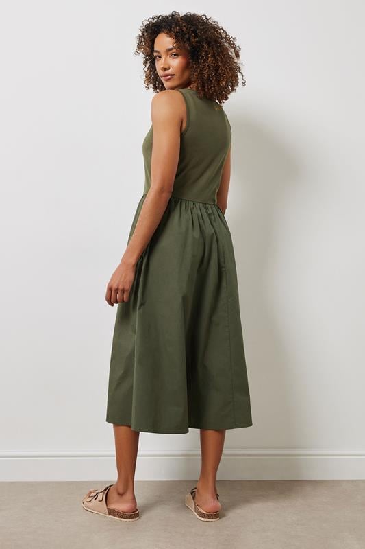 Evans M&Co Khaki Green Sleeveless Cotton Midi Dress