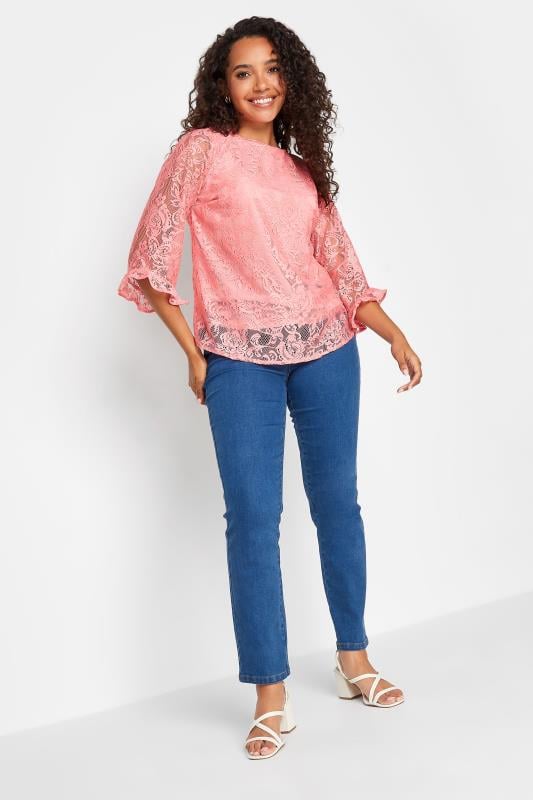 Evans M&Co Light Pink Floral Lace Long Sleeve Blouse