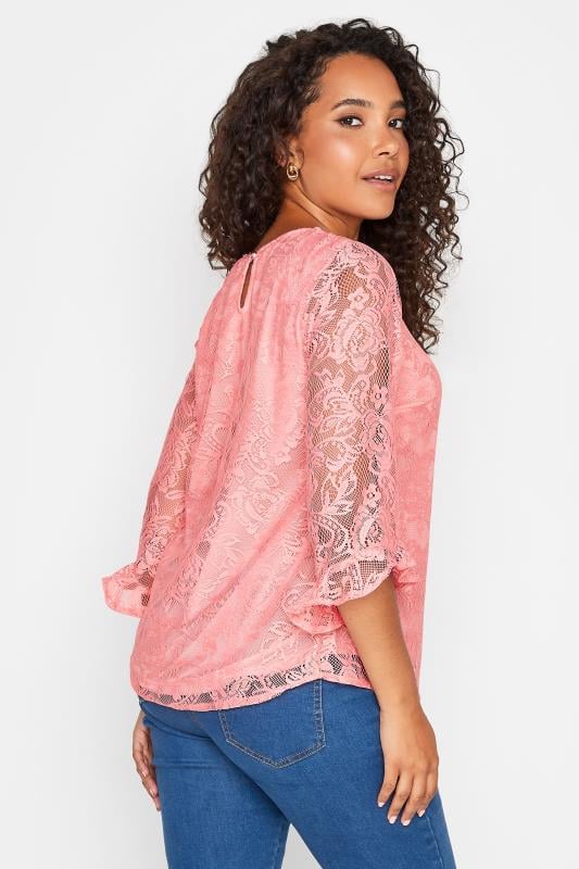 Evans M&Co Light Pink Floral Lace Long Sleeve Blouse