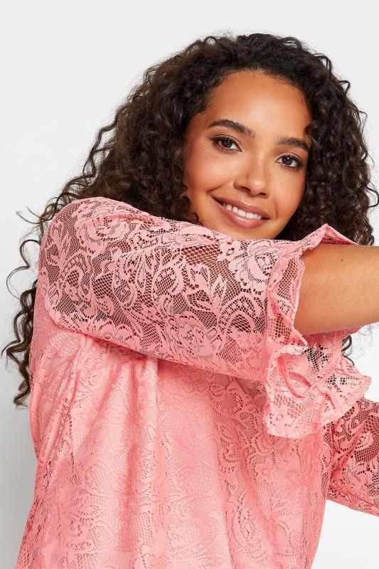 Evans M&Co Light Pink Floral Lace Long Sleeve Blouse