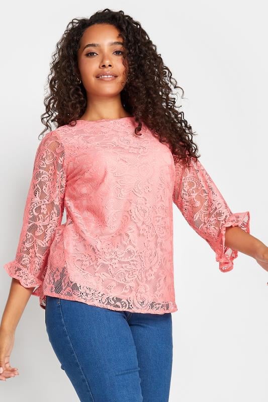 evans M&Co Light Pink Floral Lace Long Sleeve Blouse