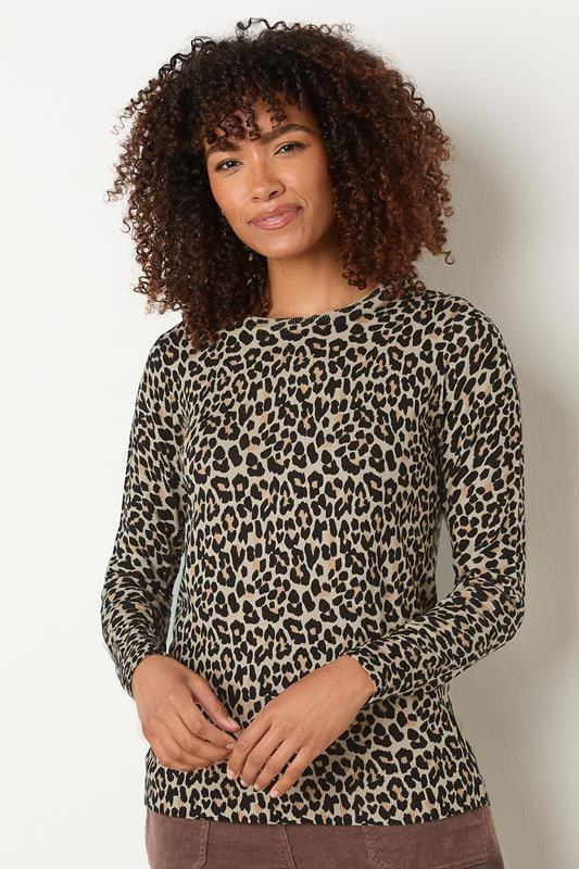 evans M&Co Natural Brown Leopard Print Crew Neck Jumper