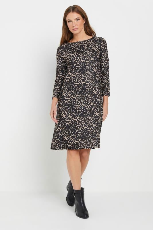 Evans M&Co Natural Brown Leopard Print Ponte Swing Dress