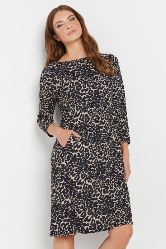 evans M&Co Natural Brown Leopard Print Ponte Swing Dress