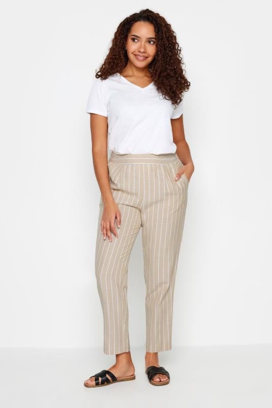 Evans M&Co Natural Brown Stripe Print Linen Trousers