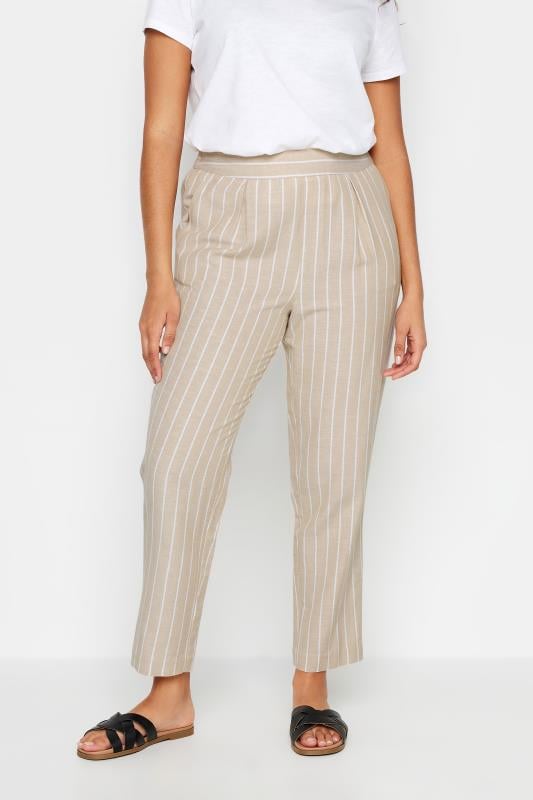 evans M&Co Natural Brown Stripe Print Linen Trousers