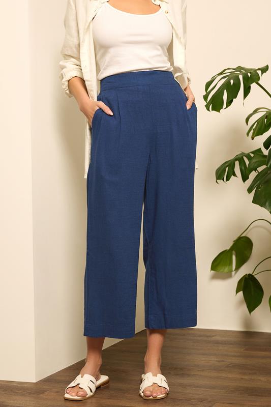 Evans M&Co Navy Blue Cropped Wide Leg Linen Trousers
