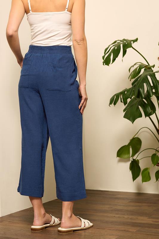 Evans M&Co Navy Blue Cropped Wide Leg Linen Trousers