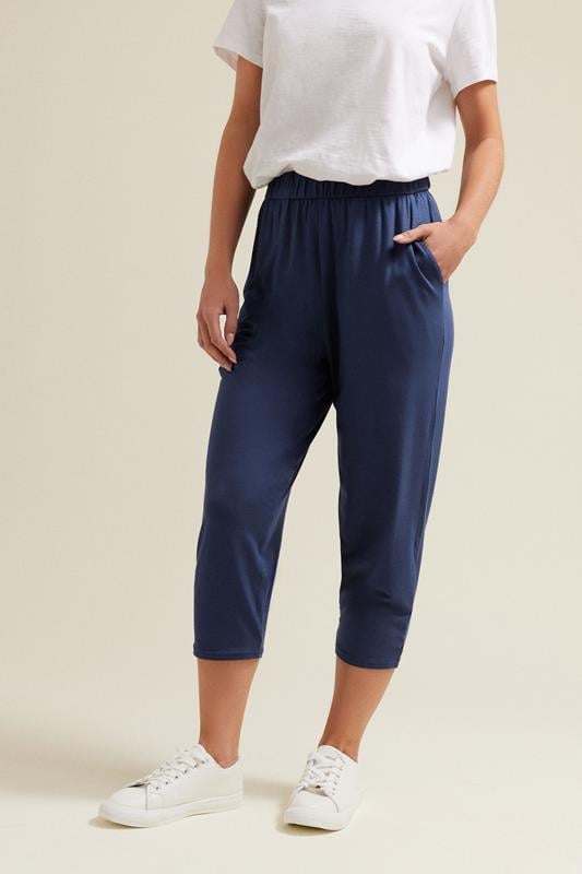 Evans M&Co Navy Blue Elasticated Waist Cropped Hareem Trousers