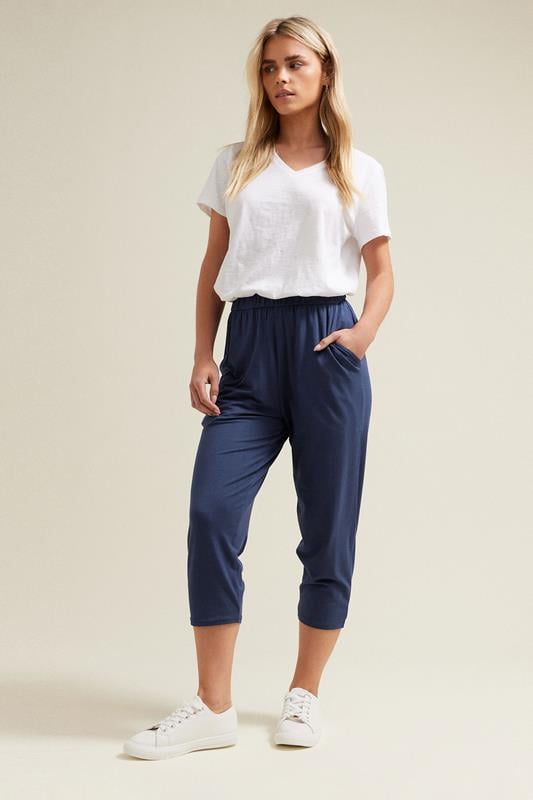 Evans M&Co Navy Blue Elasticated Waist Cropped Hareem Trousers