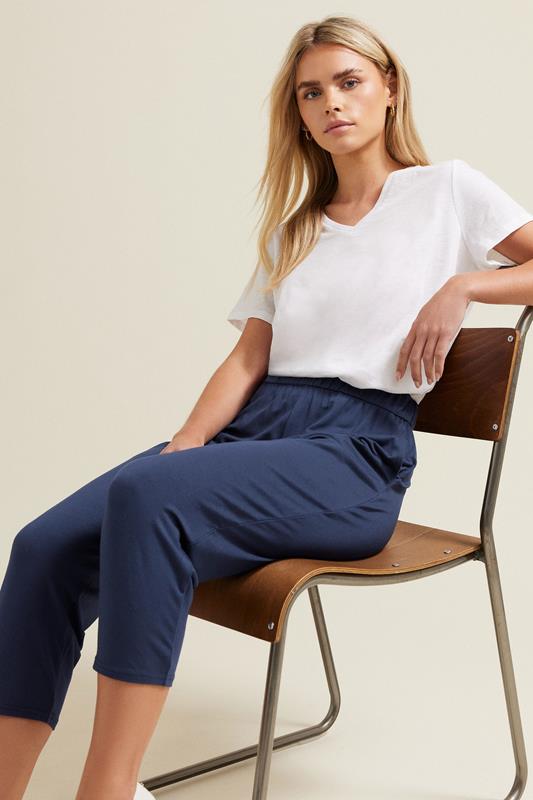 evans M&Co Navy Blue Elasticated Waist Cropped Hareem Trousers