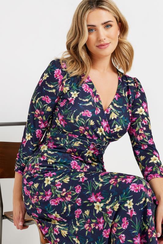 Evans M&Co Navy Blue Floral Print Belted Wrap Midi Dress