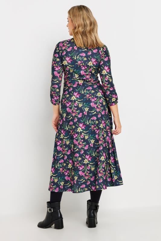 Evans M&Co Navy Blue Floral Print Belted Wrap Midi Dress