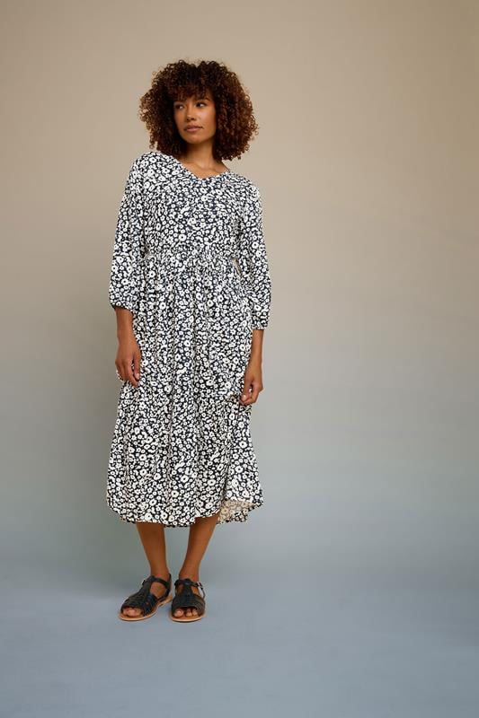 Evans M&Co Navy Blue Floral Print Tiered Midi Dress