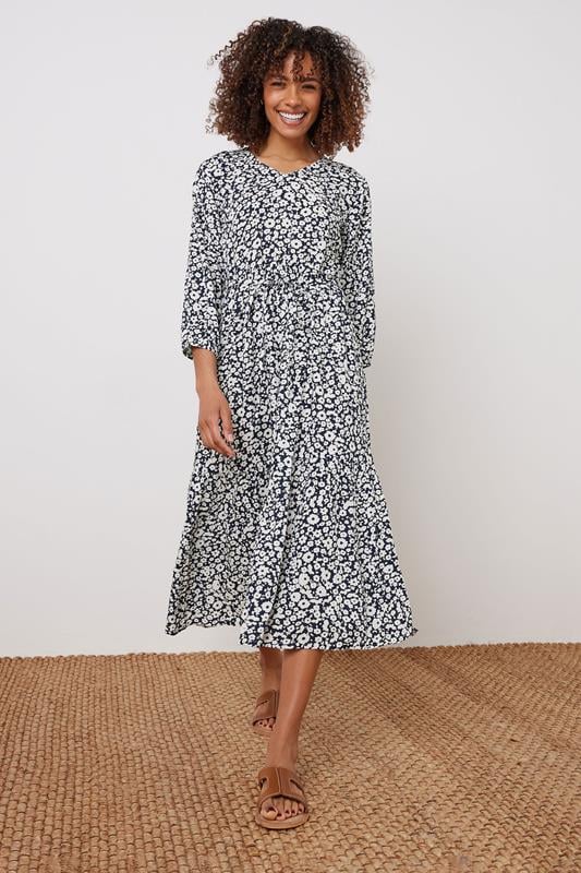 Evans M&Co Navy Blue Floral Print Tiered Midi Dress