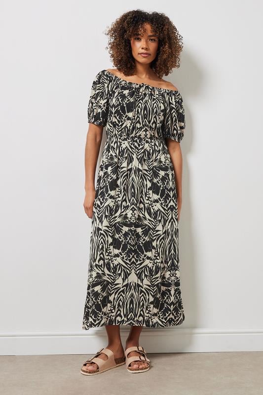 Evans M&Co Neutral Brown & Black Abstract Print Bardot Dress