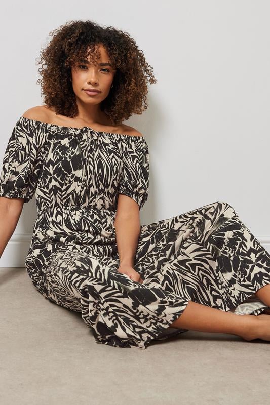 Evans M&Co Neutral Brown & Black Abstract Print Bardot Dress