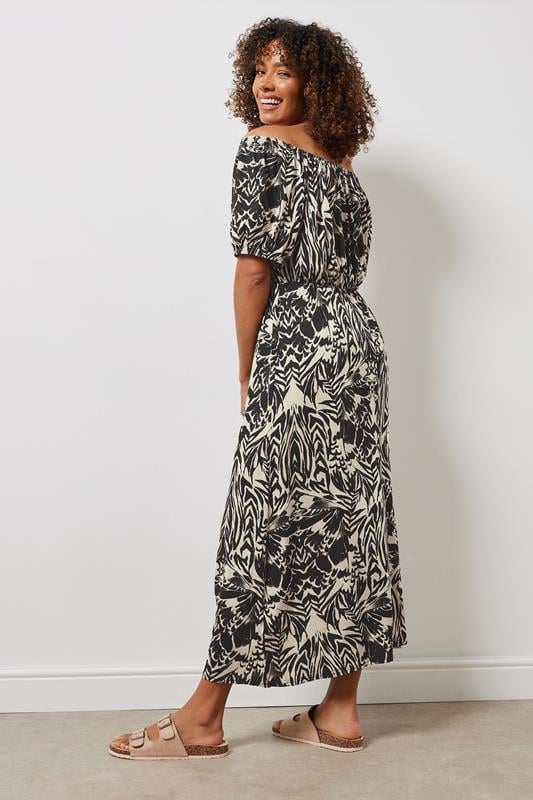 Evans M&Co Neutral Brown & Black Abstract Print Bardot Dress