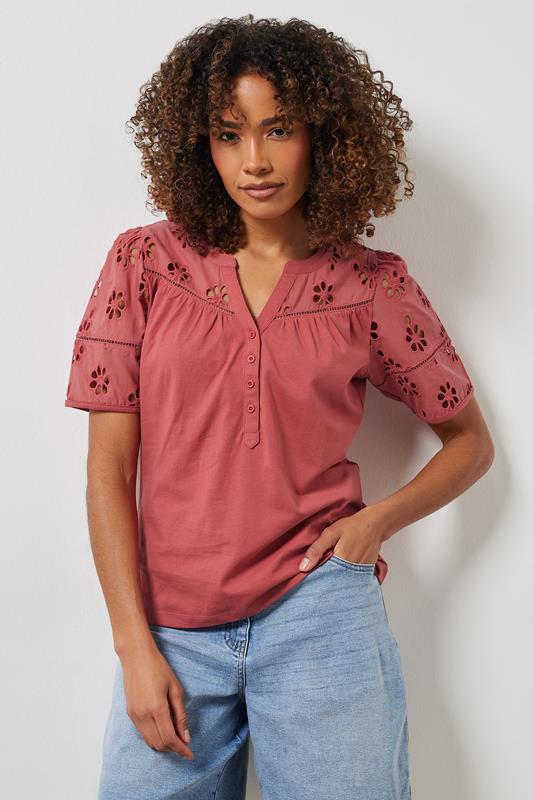 Evans M&Co Pink Cotton Broderie Short Sleeve Blouse