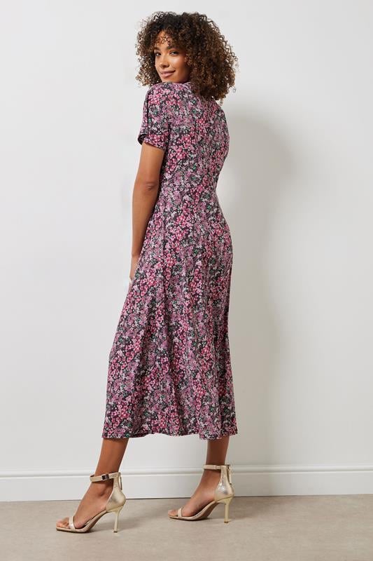 Evans M&Co Pink Floral Print Twist Front Short Sleeve Dress