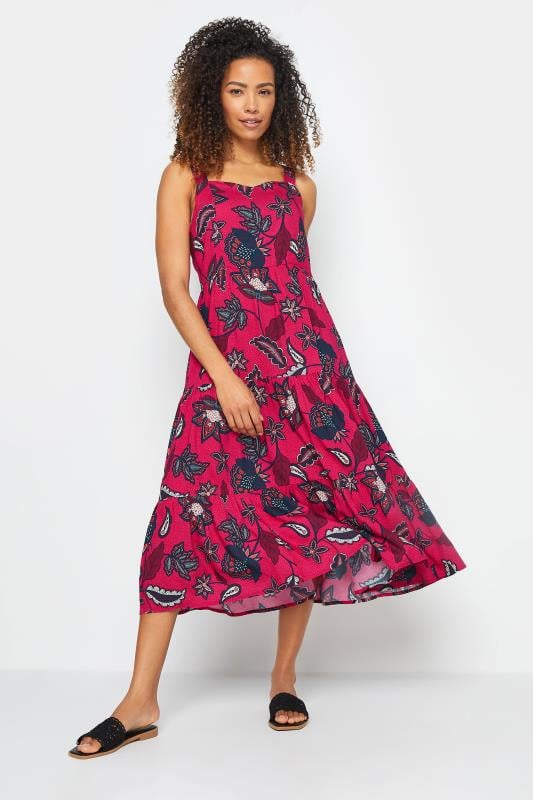 Evans M&Co Pink Flower Printed Tiered Midi Sundress