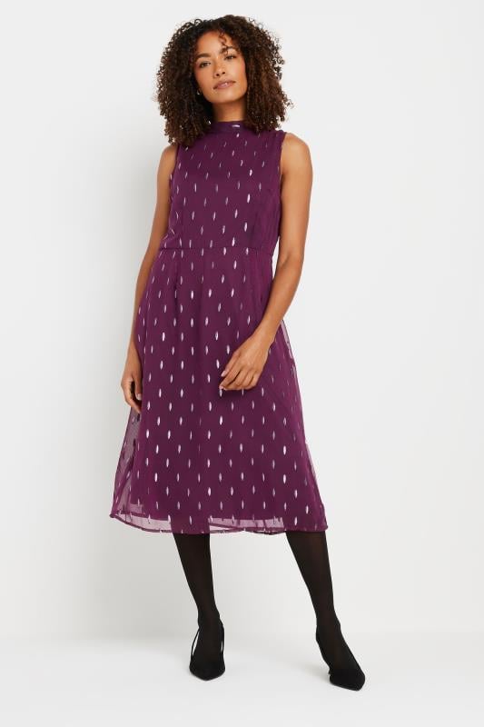 Evans M&Co Purple Metallic Detail High Neck Midi Dress