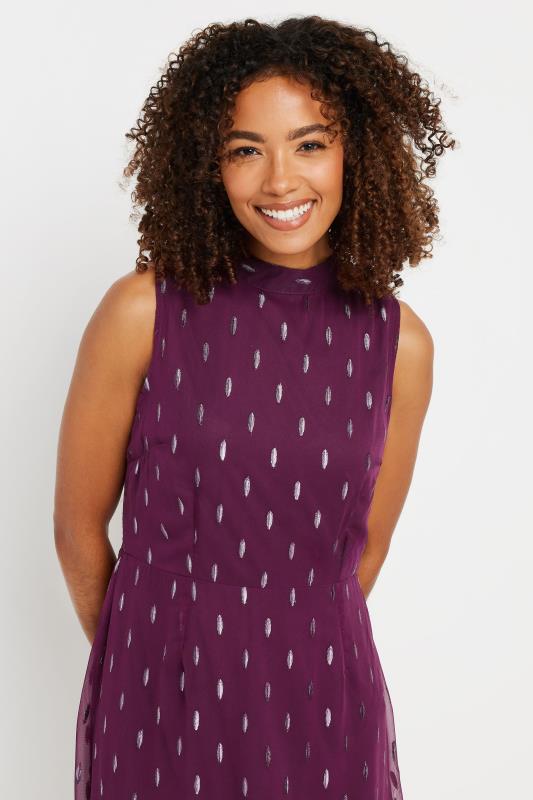 Evans M&Co Purple Metallic Detail High Neck Midi Dress
