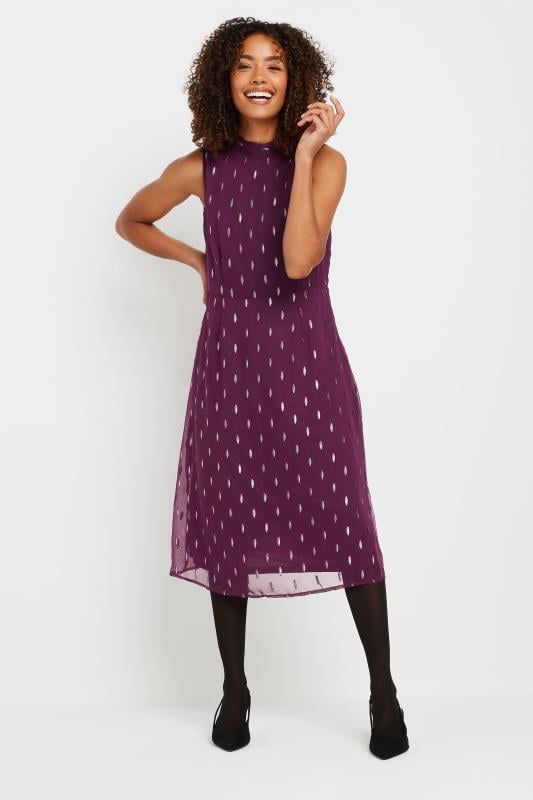 evans M&Co Purple Metallic Detail High Neck Midi Dress