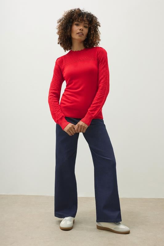 Evans M&Co Red Pointelle Long Sleeve Knitted Jumper