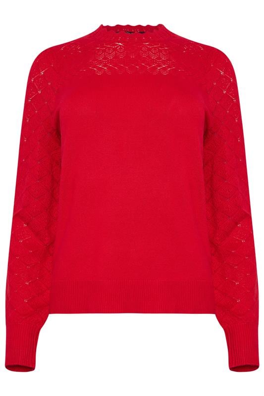 Evans M&Co Red Pointelle Long Sleeve Knitted Jumper