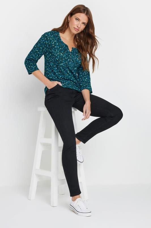 Evans M&Co Teal Blue Animal Print Cotton Henley Top