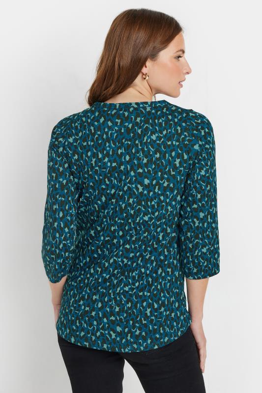 Evans M&Co Teal Blue Animal Print Cotton Henley Top