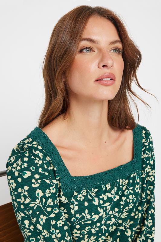 Evans M&Co Teal Blue Floral Print Cotton Square Neck T-Shirt