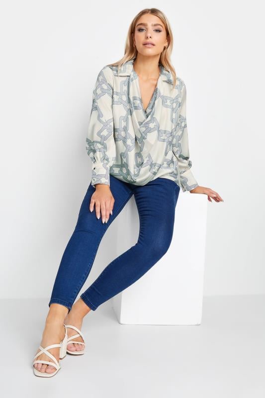 Evans M&Co White Chain Print Cowl Neck Satin Blouse