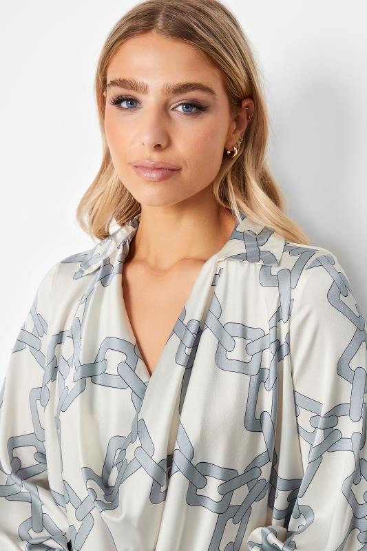 Evans M&Co White Chain Print Cowl Neck Satin Blouse