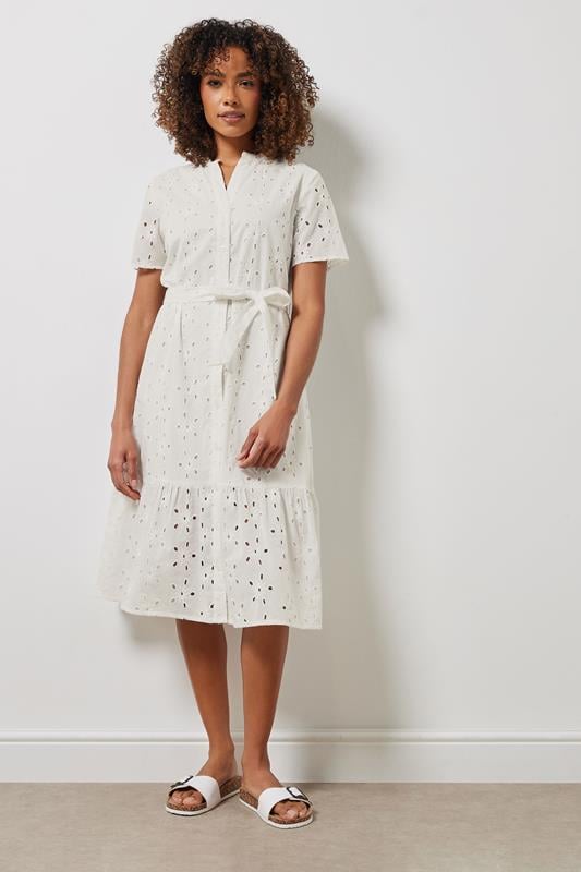 Evans M&Co White Cotton Broderie Button Through Dress