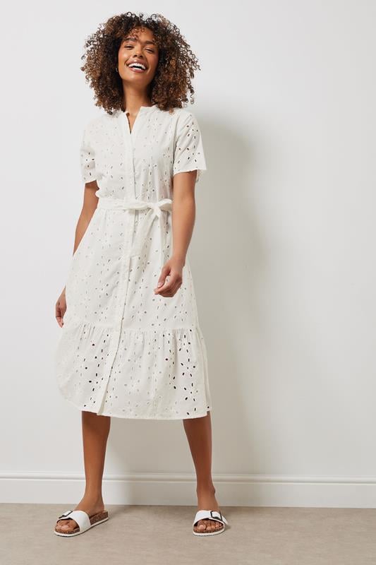 evans M&Co White Cotton Broderie Button Through Dress