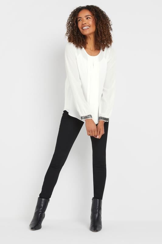Evans M&Co White Sequin Cuffed Sleeve Pleated Blouse