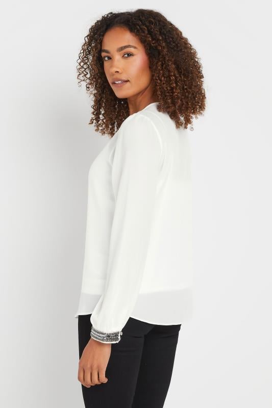 Evans M&Co White Sequin Cuffed Sleeve Pleated Blouse