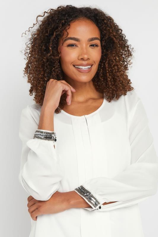 Evans M&Co White Sequin Cuffed Sleeve Pleated Blouse