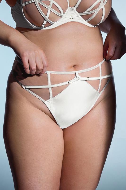 evans PLAYFUL PROMISES White Romana Illusion Strap High Waisted Mesh Thong